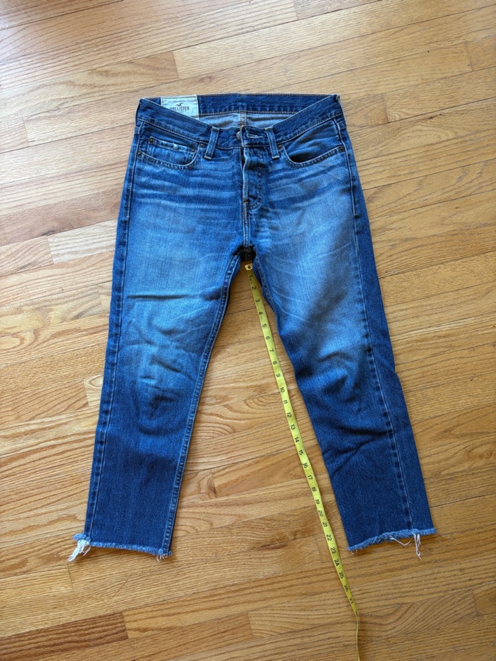 Hollister Medium Blue Cropped Skinny Jeans with Raw Hem